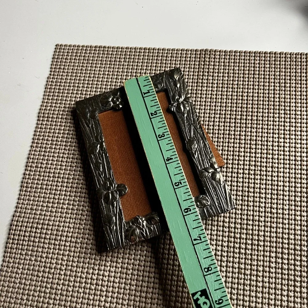 Vintage Pewter Iris Floral Picture Frame Art Nouveau Style Embossed Silver Tone